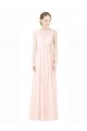 Long Chiffon Sleeveless Bridesmaid Dress with Sheer Illusion Top and V-Back for Sale