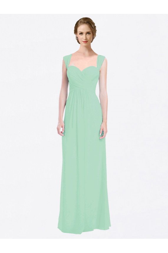 Long Chiffon Bridesmaid Dress with a Sweetheart Neckline and Pleated Shoulder Straps for Sale
