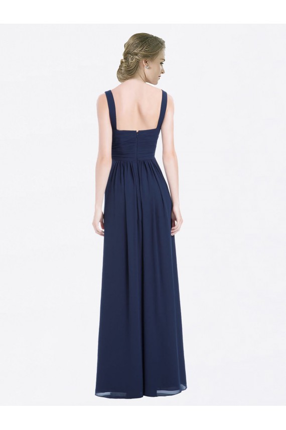 Long Chiffon V-Neck Sleeveless Bridesmaid Dress with Criss-Cross Pleated Bodice for Sale