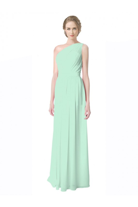 One Shoulder Chiffon Bridesmaid Dress with Asymmetrical Ruched Bodice for Sale