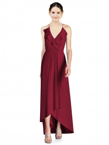 Draped V-Neck High Low Chiffon Bridesmaid Dress for Sale