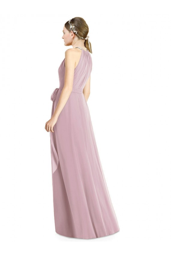 Shirred Halter Neck Long Chiffon Bridesmaid Dress for Sale