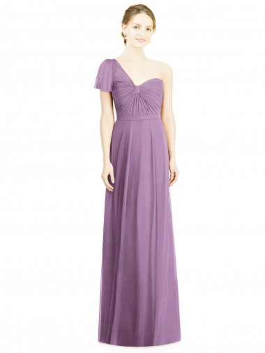Flutter Sleeves One Shoulder Long Chiffon Bridesmaid Dress for Sale