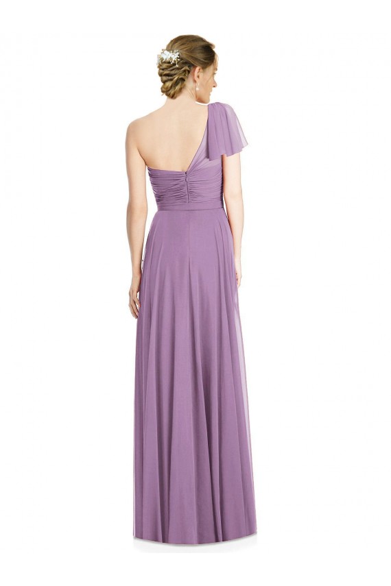 Flutter Sleeves One Shoulder Long Chiffon Bridesmaid Dress for Sale