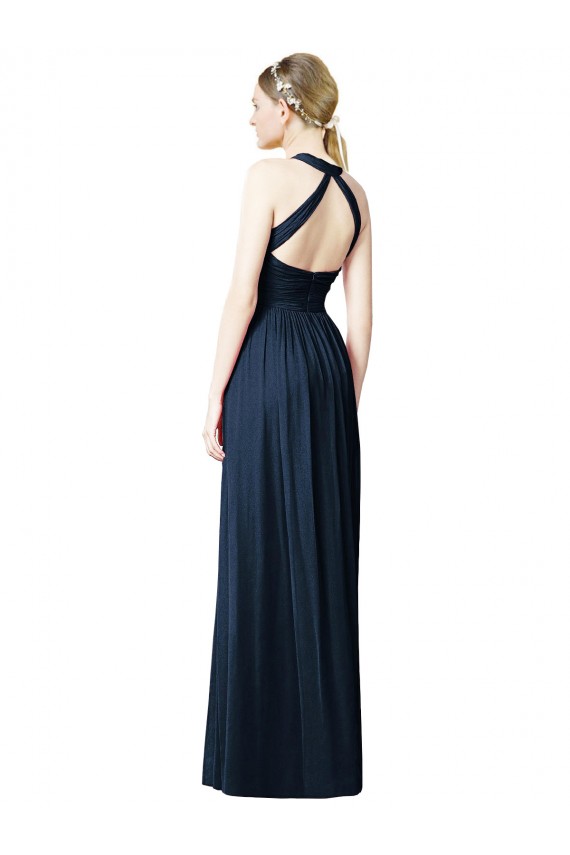 V-Neck Halter Long Open Back Chiffon Bridesmaid Dress for Sale