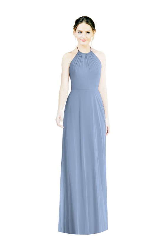 Halter Neck Tie Back Long Chiffon Bridesmaid Dress for Sale