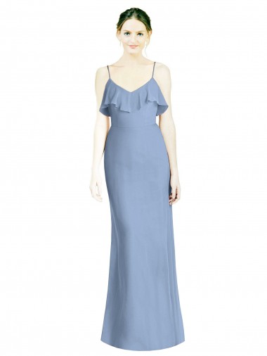 Deep Open Back Long Chiffon V-Neck Bridesmaid Dress for Sale