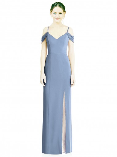 Draped Cold Shoulder Sweetheart Long Chiffon Formal Bridesmaid Dress for Sale