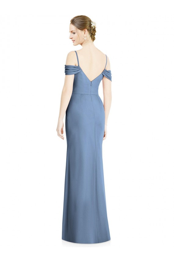 Draped Cold Shoulder Sweetheart Long Chiffon Formal Bridesmaid Dress for Sale
