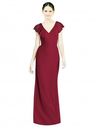 V-Neck V-Back Long Chiffon Bridesmaid Dress for Sale