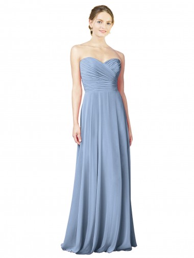 Draped Strapless Sweetheart Full Length Chiffon Bridesmaid Dress for Sale