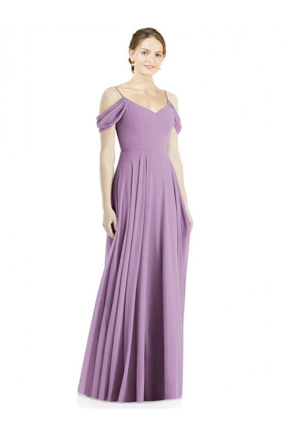 Off the Shoulder Open Cowl-Back Maxi Bridesmaid Dress for Sale