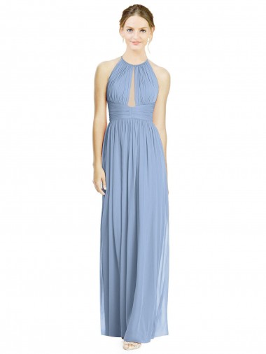 Open Back Long Chiffon Halter Bridesmaid Dress for Sale