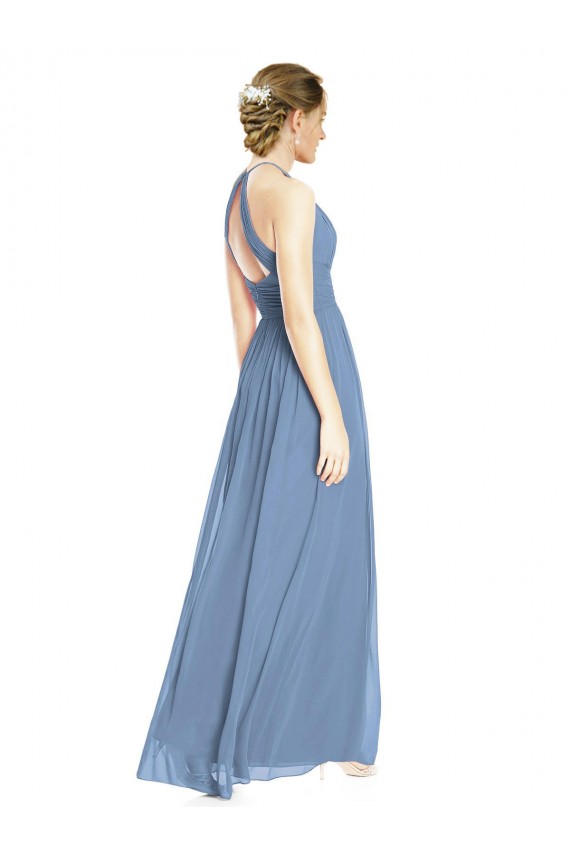 Open Back Long Chiffon Halter Bridesmaid Dress for Sale