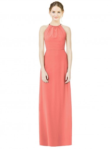 Open Back Shirred Halter Chiffon Bridesmaid Dress for Sale