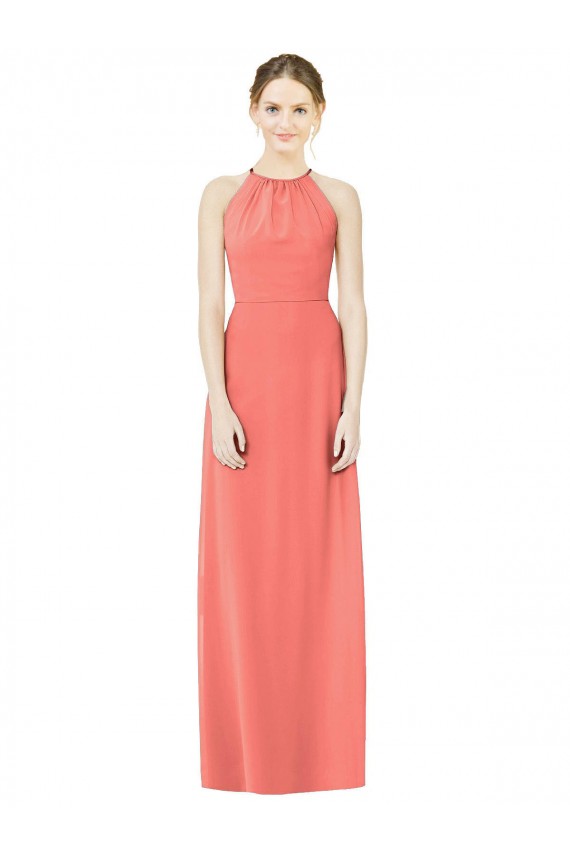 Open Back Shirred Halter Chiffon Bridesmaid Dress for Sale