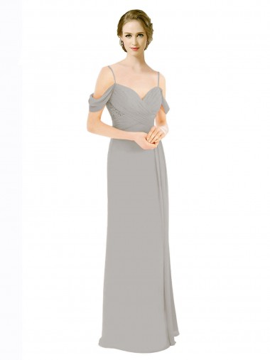 Draped Cold Shoulder Chiffon Bridesmaid Dress with Pleated Wrap Bodice for Sale