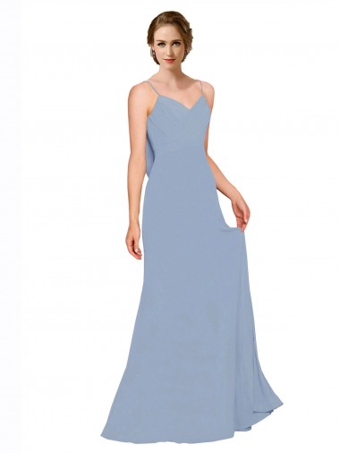 Cowl Back Long Chiffon Slip Bridesmaid Dress with Straps for Sale