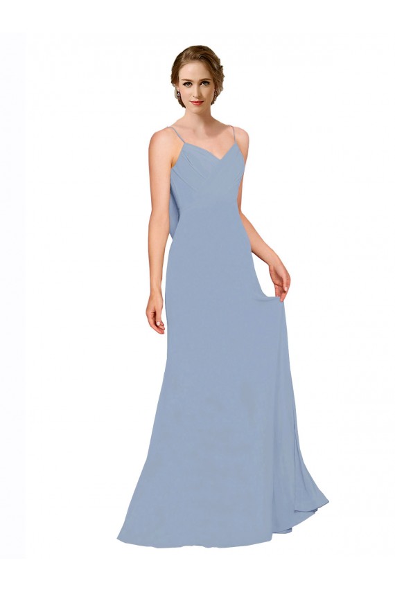 Cowl Back Long Chiffon Slip Bridesmaid Dress with Straps for Sale
