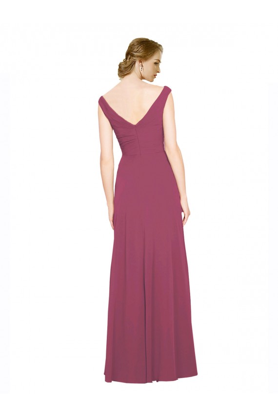 V-Neckline Long Chiffon Bridesmaid Dress with Wide V-Back for Sale