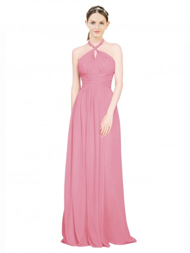 Halter Neck Keyhole A-Line Chiffon Bridesmaid Dress for Sale