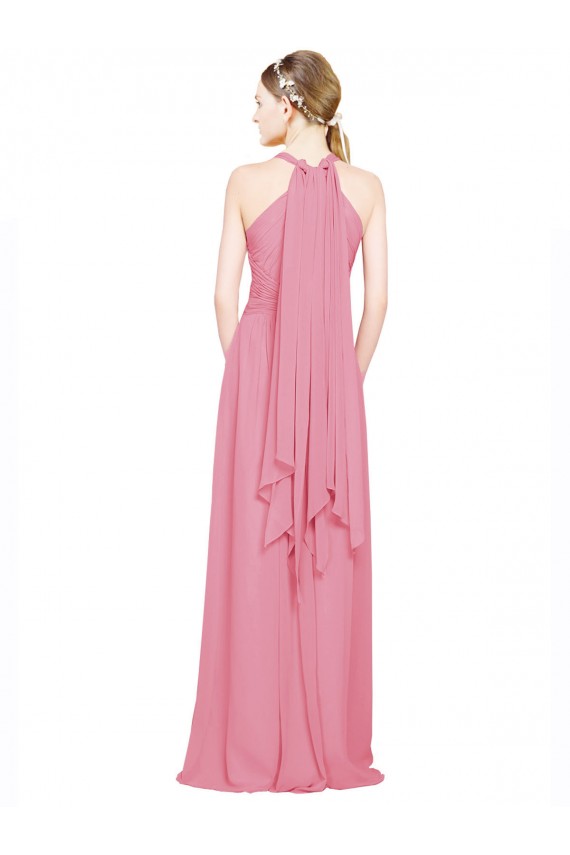 Halter Neck Keyhole A-Line Chiffon Bridesmaid Dress for Sale