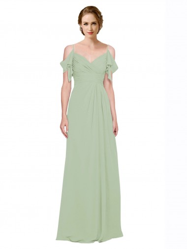 Split Cold Shoulder Draped A-Line Chiffon Bridesmaid Dress for Sale