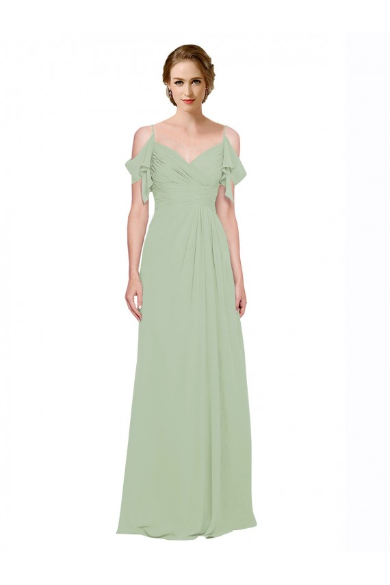 Split Cold Shoulder Draped A-Line Chiffon Bridesmaid Dress for Sale