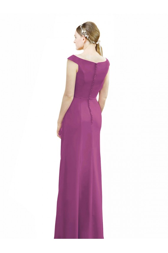 Full Length Long Chiffon Bridesmaid Dress with Boat Neck for Sale