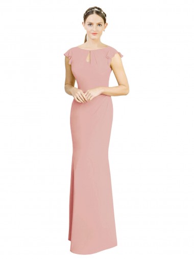 Chiffon Cap Sleeves Long Bridesmaid Dress with Keyhole for Sale