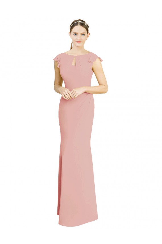 Chiffon Cap Sleeves Long Bridesmaid Dress with Keyhole for Sale