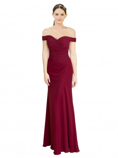 Off the Shoulder Long Chiffon Bridesmaid Dress / Prom Dress with Pleats for Sale