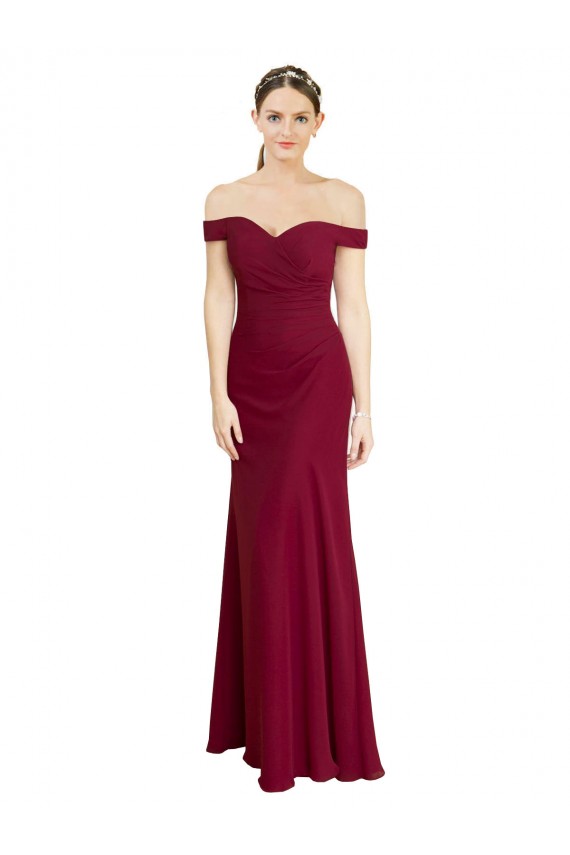 Off the Shoulder Long Chiffon Bridesmaid Dress / Prom Dress with Pleats for Sale
