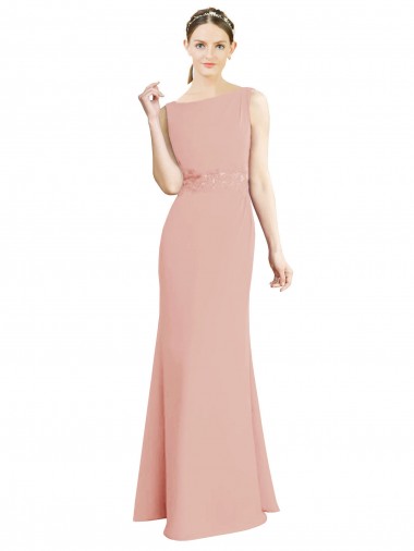 Full Length Long Chiffon Bridesmaid Dress with Pleated Lace Waist for Sale