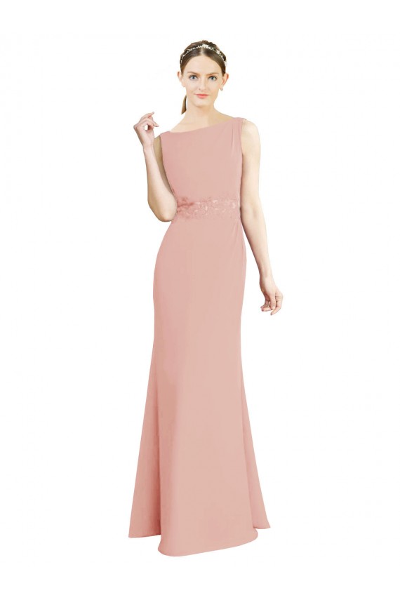 Full Length Long Chiffon Bridesmaid Dress with Pleated Lace Waist for Sale
