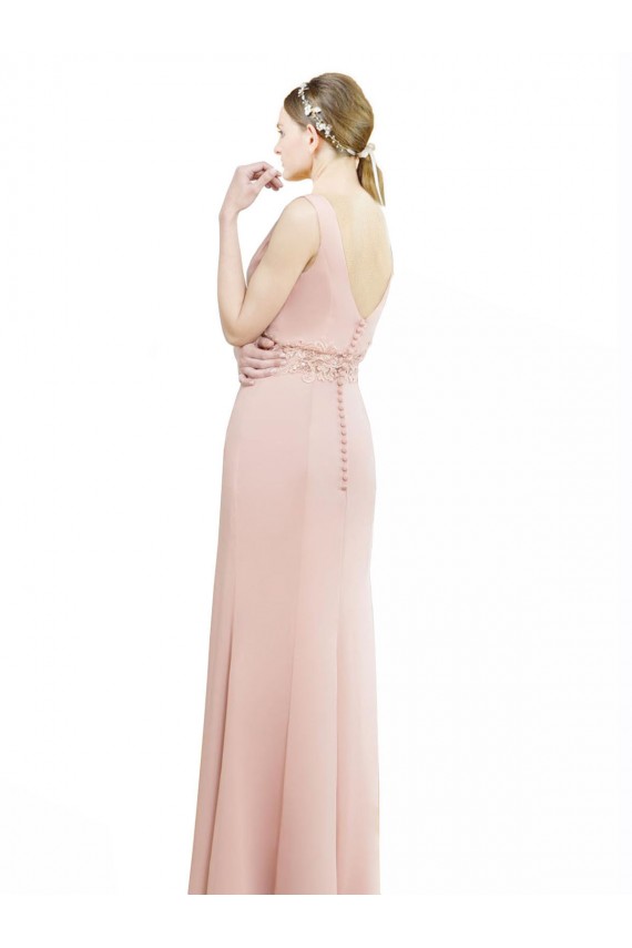 Full Length Long Chiffon Bridesmaid Dress with Pleated Lace Waist for Sale