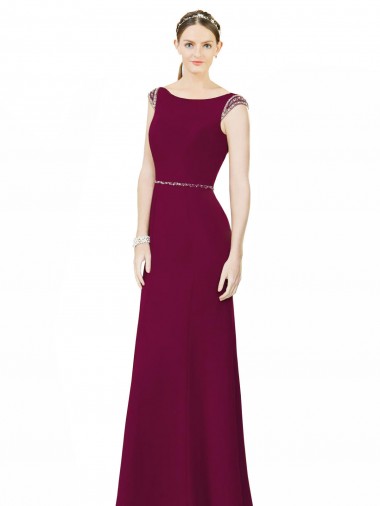 Slim Chiffon Bridesmaid Dress with Embellished Capped Sleeves for Sale