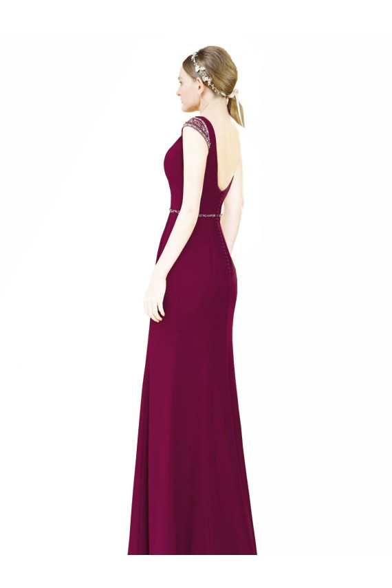 Slim Chiffon Bridesmaid Dress with Embellished Capped Sleeves for Sale