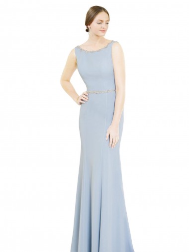 Full Length Chiffon Bridesmaid Dress with Sparkly Neckline and Belt for Sale
