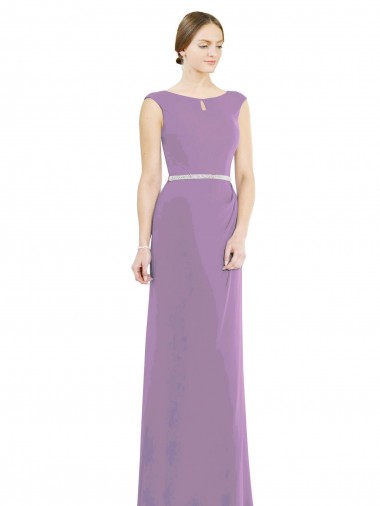 Long Chiffon Bridesmaid Dress with Boat Neckline and Keyhole for Sale