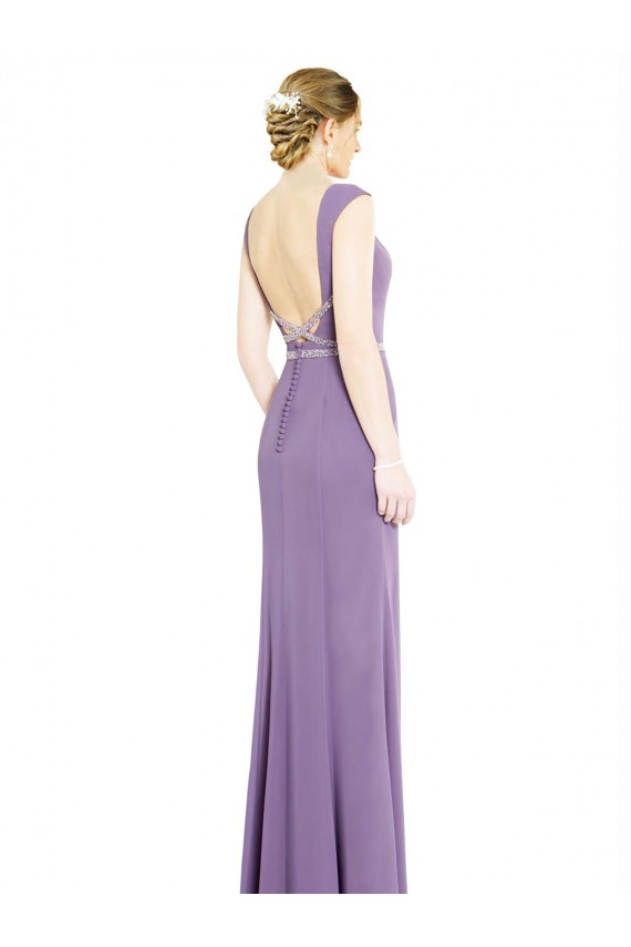 Long Chiffon Bridesmaid Dress with Boat Neckline and Keyhole for Sale