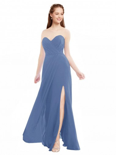 Classic Strapless Bridesmaids Dress with Draped Sweetheart Bodice and Side Slit for Sale