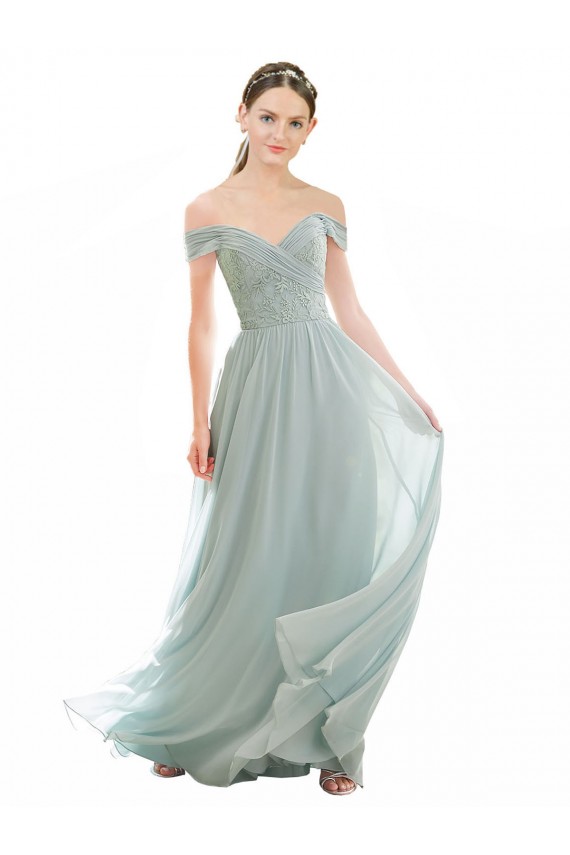 Romantic Bridesmaid Dress with Embroidered Off the Shoulder Bodice for Sale
