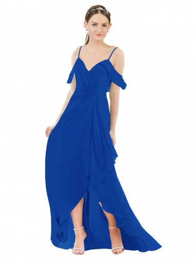 High Low Boho Bridesmaid Dress with Cold Shoulder Sleeves for Sale