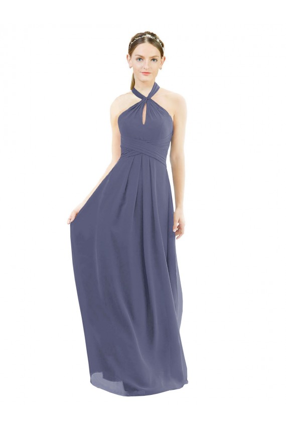High Halter Neck Chiffon Bridesmaid Dress with Twist-Tie for Sale