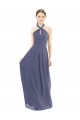 High Halter Neck Chiffon Bridesmaid Dress with Twist-Tie for Sale