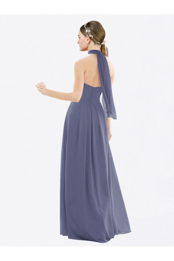High Halter Neck Chiffon Bridesmaid Dress with Twist-Tie for Sale