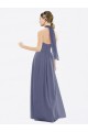 High Halter Neck Chiffon Bridesmaid Dress with Twist-Tie for Sale