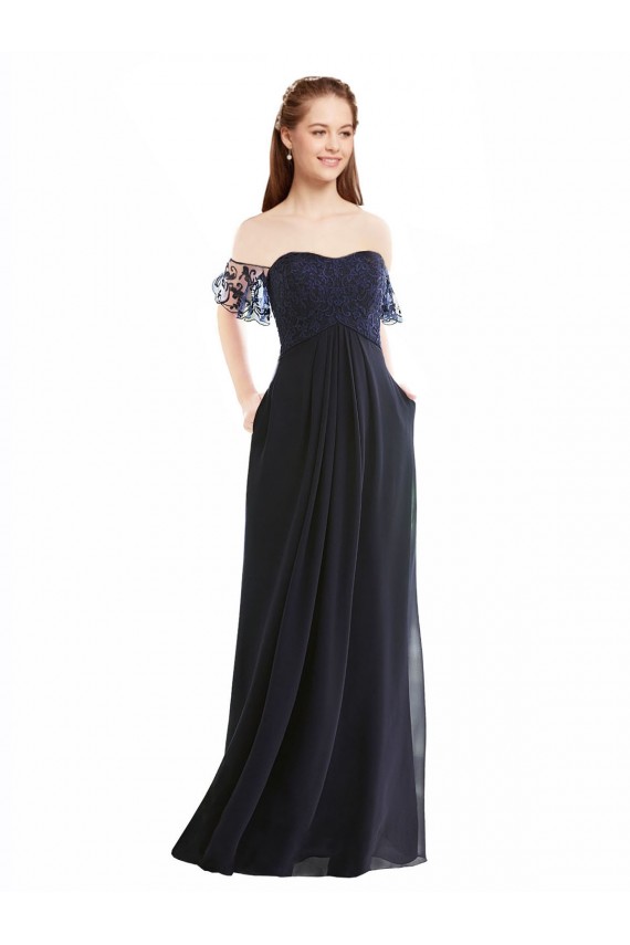 Boho Bridesmaid Dress with Beaded Embroidered Bodice and Flutter Cap Sleeves for Sale