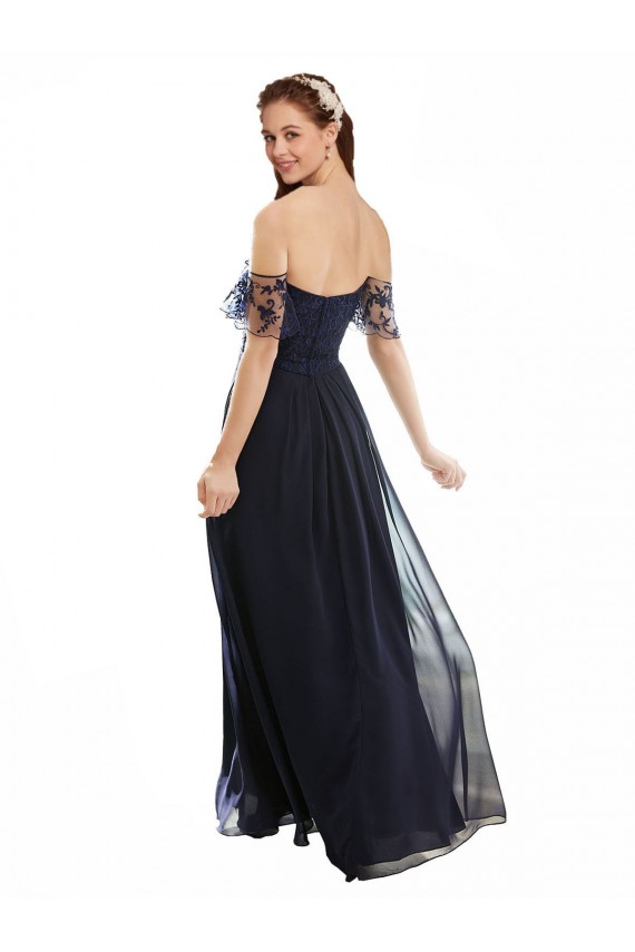 Boho Bridesmaid Dress with Beaded Embroidered Bodice and Flutter Cap Sleeves for Sale